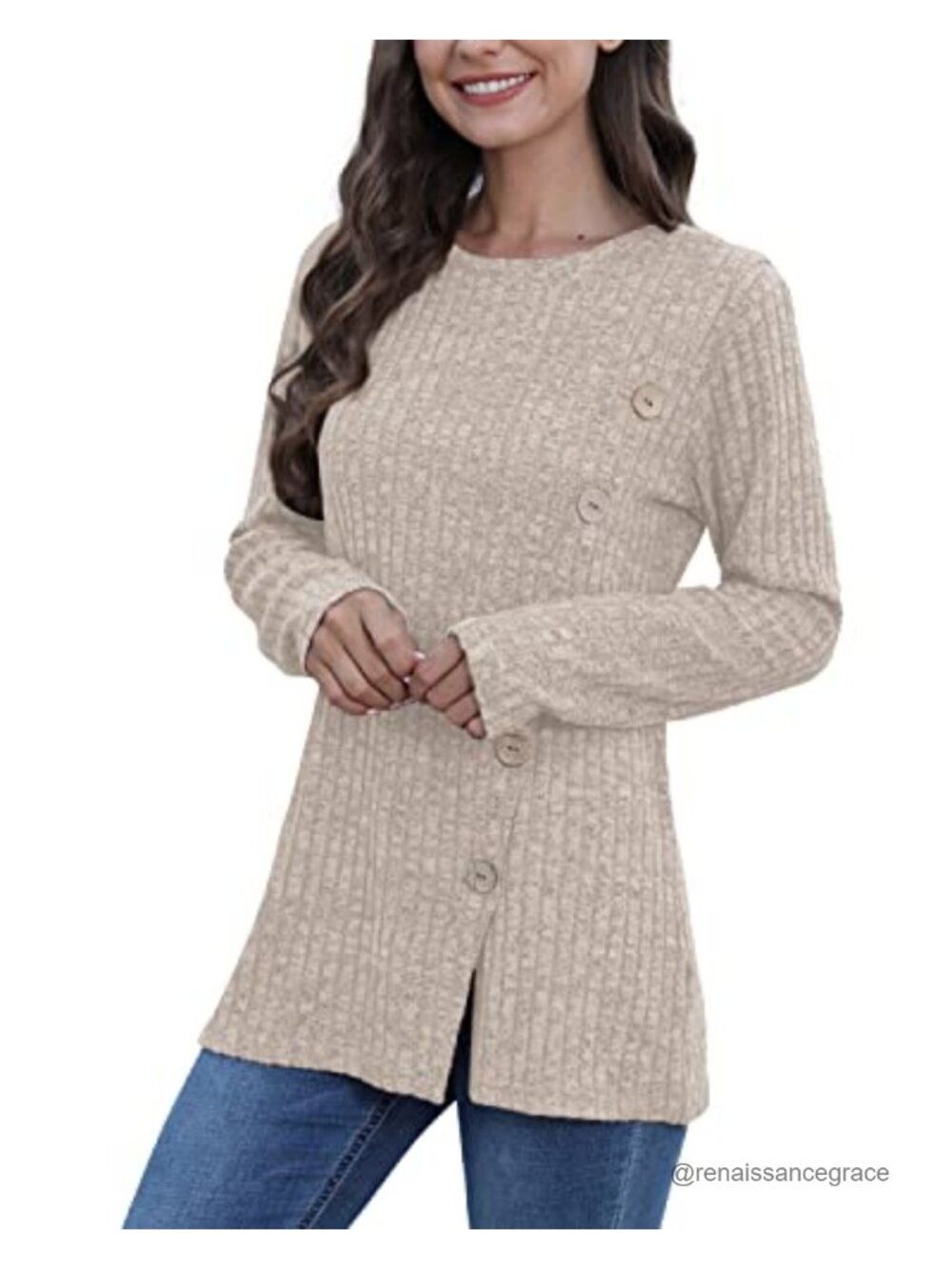Womens Long Sleeve Crew Neck Lightweight Sweater Loose Casual Tunic Top - Picture 3 of 6